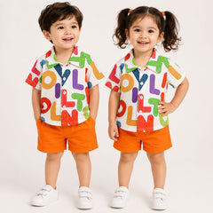 Colorful Alphabet Printed Shirt & Shorts Co-Ord Set