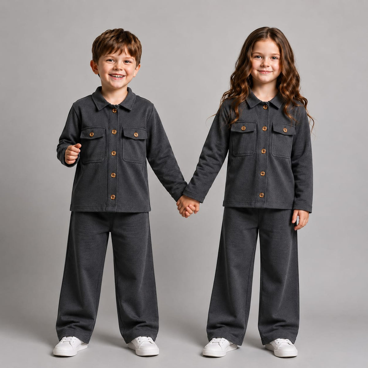 CHARCOL FULL SLEEVES SHIRT DOUBLE POKET KIDS WEAR