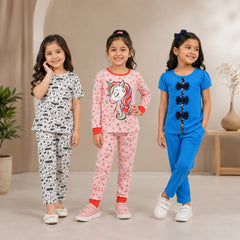 Unicorn, Bow & Printed Girls Co-Ord Set – Pack of Three