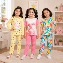 Unicorn, Cartoon & Bow Style Girls Co-Ord Set – Pack of Three