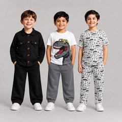 Dinosaur, Polo & Cartoon Print Boys Co-Ord Set – Pack of Three