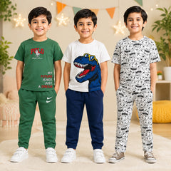 Polo, Dinosaur & Cartoon Print Boys Co-Ord Set – Pack of Three
