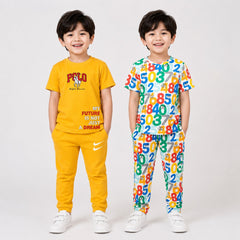 Yellow Polo Dream T-Shirt & Colorful Numbers Printed T-Shirt Co-Ord Set for Boys (Pack of 2)