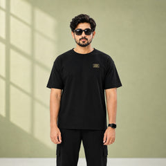 Unisex Drop-Shoulder T-Shirt – Black with Side Logo
