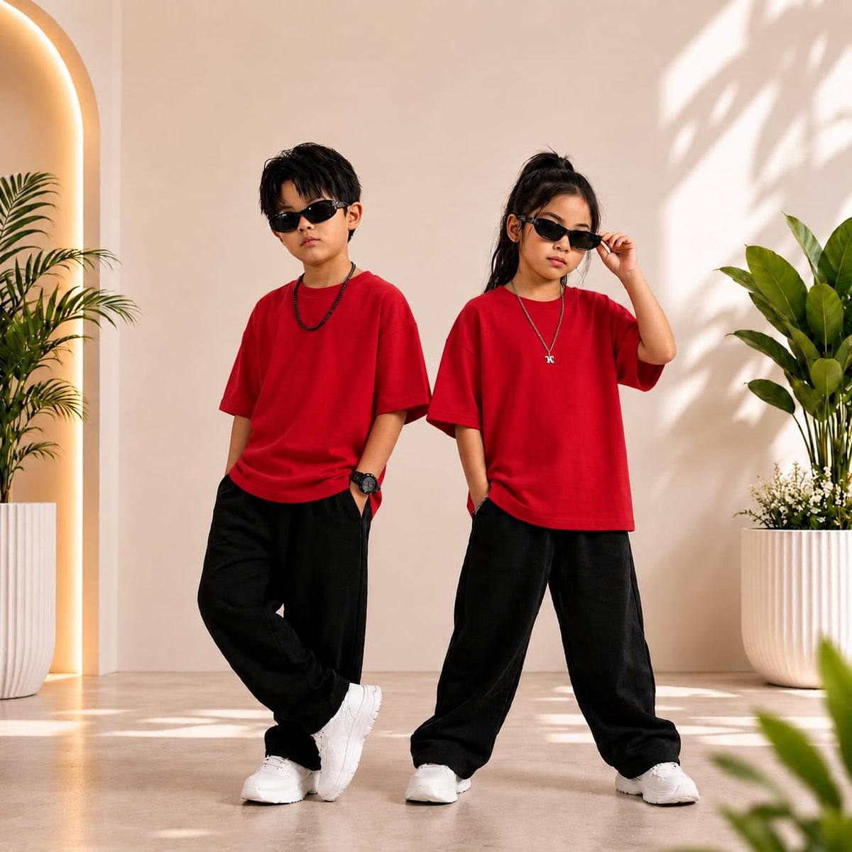 Kids Red Shirt With Black Trouser Baggy Co-Ord Set – Premium Casual Wear for Boys (1-14 Years)