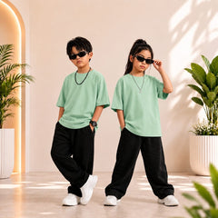 Kids Mint Green Shirt With Black Trouser Baggy Co-Ord Set – Premium Casual Wear for Boys (1-14 Years)