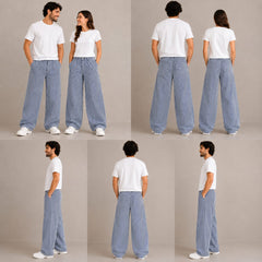 Blue & White Striped 4-Pocket Baggy Pants – Unisex Casual Wear