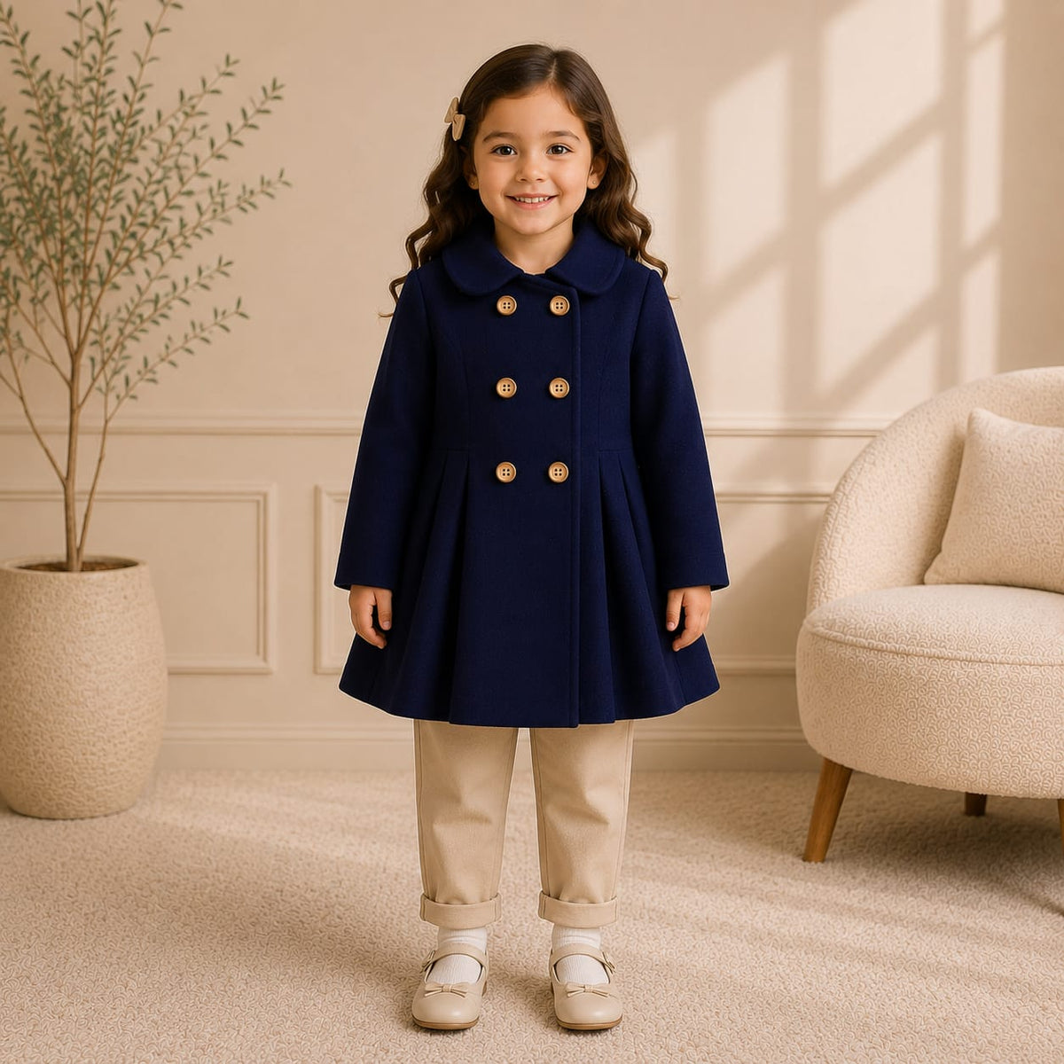 Blue  Wastern Style Button Kids Fleece Coat