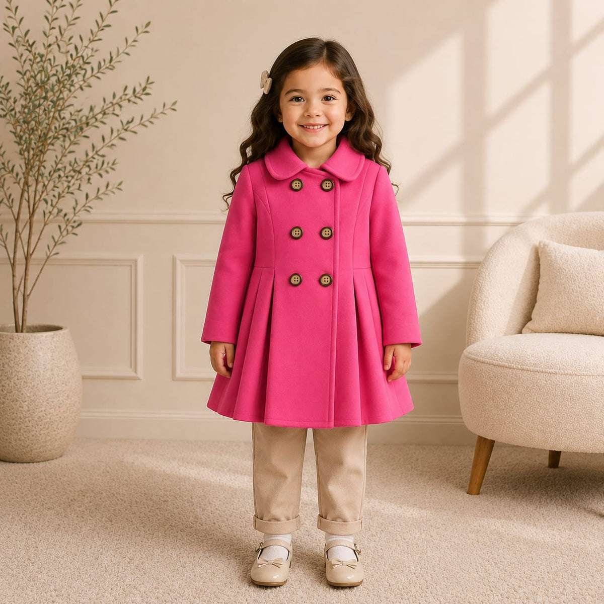 Pink Wastern Style Button Kids Fleece Coat