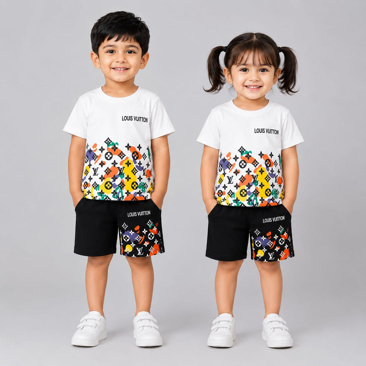 Kids’ White Printed 2-Piece T-Shirt & Shorts Set