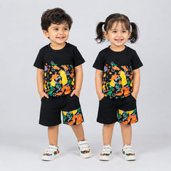 Kids’ Black Printed 2-Piece T-Shirt & Shorts Set
