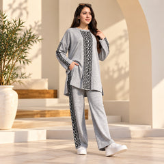 Grey Greek Key Printed 2-Piece Co-Ord Set for Women