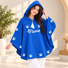 Blue  Meow Paw Print  – Oversized Casual Wear for Women
