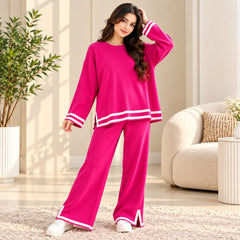Hot Pink Stripe Detail 2-Piece Co-Ord Set for Women