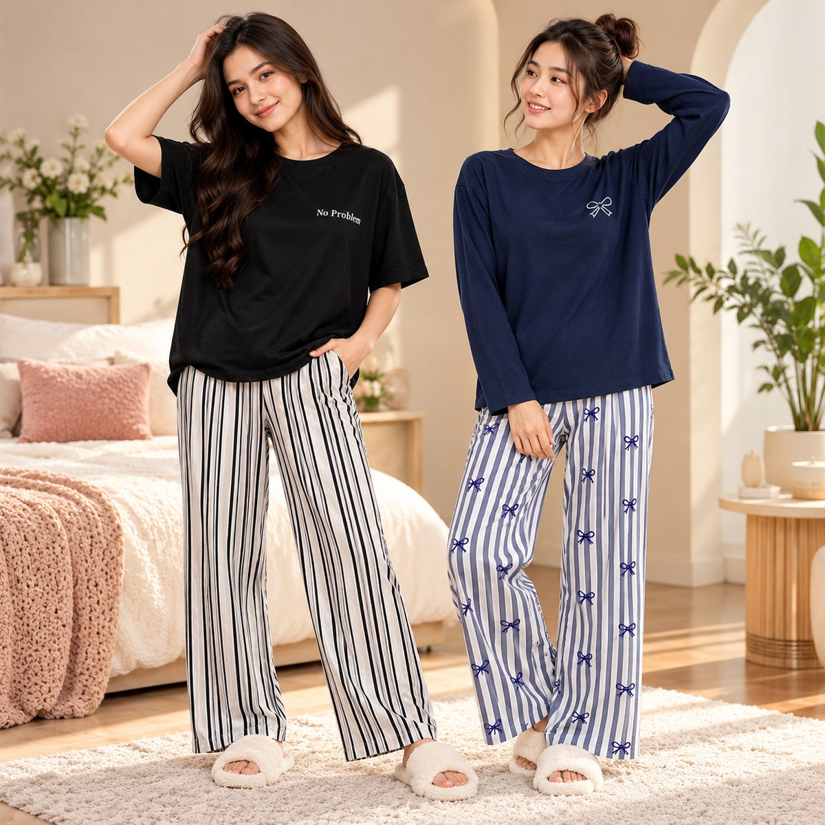 Women No Problem Tee & Bow Print Suit Set ( Pack of Two ) (Copy)