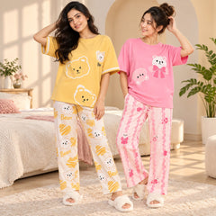 Women’s Bear & Teddy Printed Suit Set ( Pack of Two )