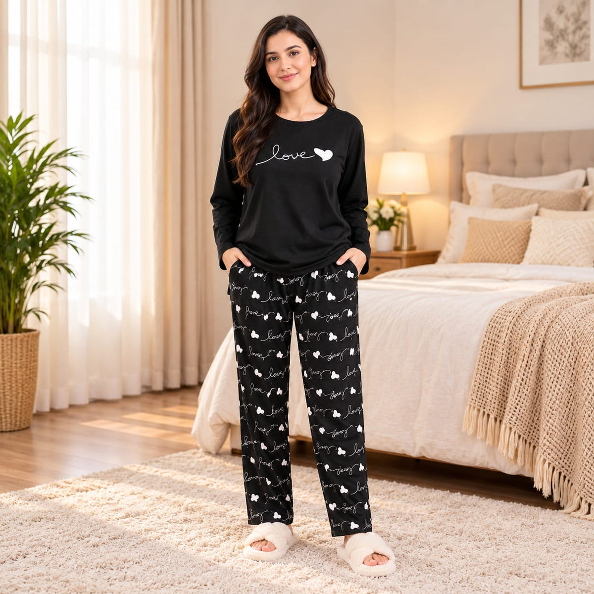 black love and love printed night suit cotton jarsy fabric