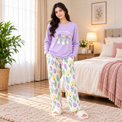 cute bunnies Print Women's Night Suit – Cotton Sleepwear Set