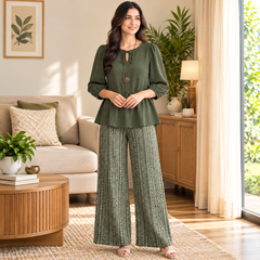Olive Green Printed Palazzo Co-Ord Set for Women