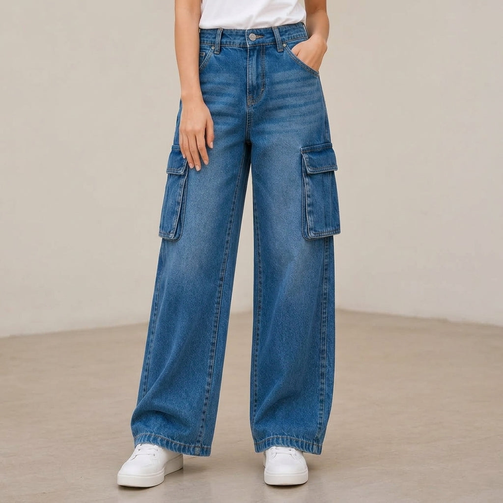 Astral Blue Baggy 6 Pocket Denim Jeans – Female