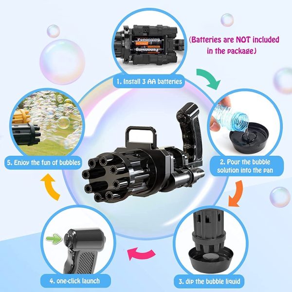 Automatic Bubble Gun 8 Holes For Kids | Water Gatling Play Gun For Boys & Girls (random Color)