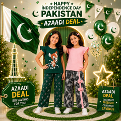 Pink Short Shirt And Riboon Pajama + Green Cute Girl Set (Pack of 2) D21