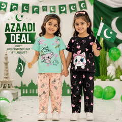 Good Night Koala & Cute Kitty Printed Cotton Night Suit Set ( Pack of two ) D34