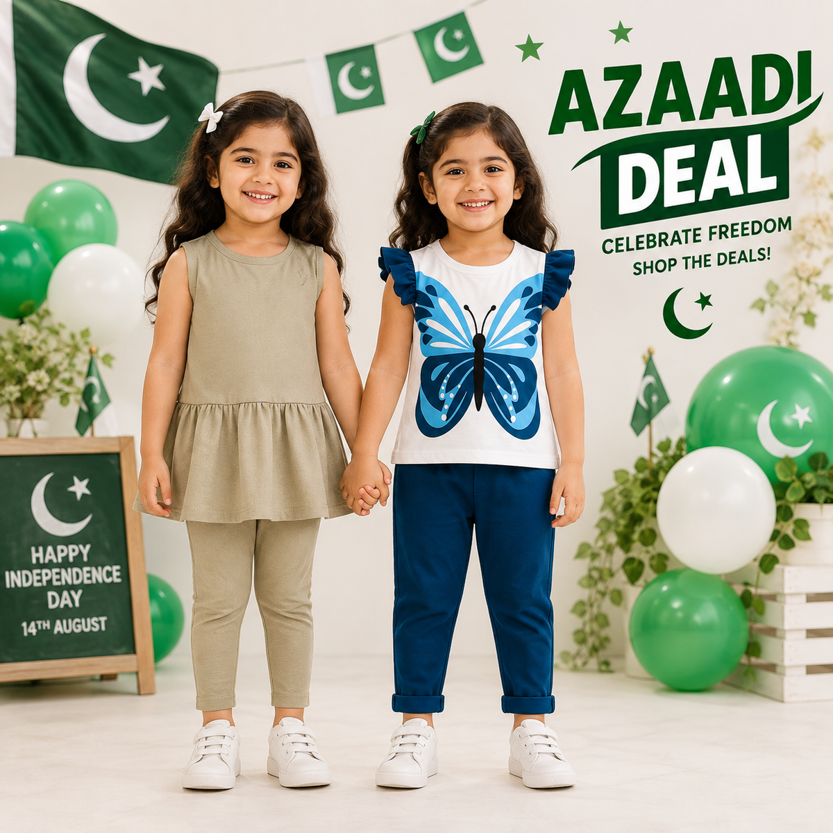 Beige Girls 2-Piece Co-Ord Set  & Butterfly Print Girls 2-Piece Co-Ord Set ( Pack of two )