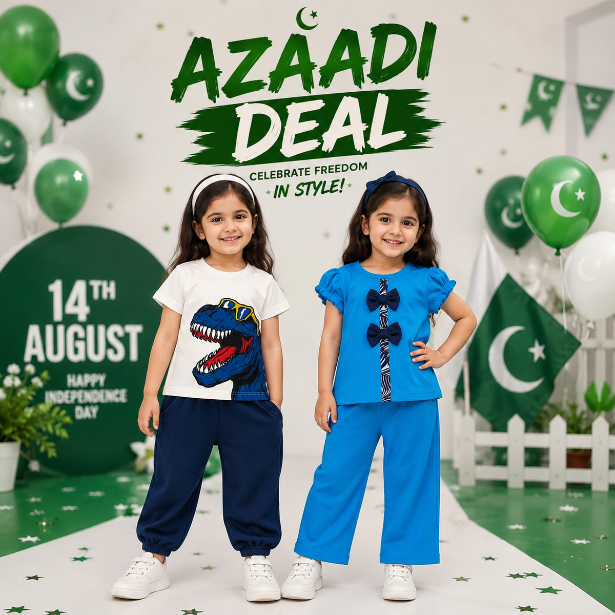 Dino Shades & Royal Blue Bow Detail Co-Ord Set ( Pack of two )
