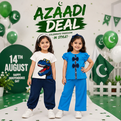 Dino Shades & Royal Blue Bow Detail Co-Ord Set ( Pack of two )