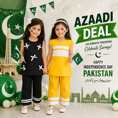 Yellow & White Stripe Girls Co-Ord Set & Black Bow Detail Girls Co-Ord Set ( Pack of two )