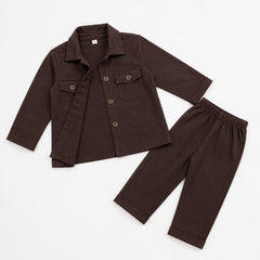 CHOCLATE BROWN  FULL SLEEVES SHIRT DOUBLE POKET KIDS WEAR