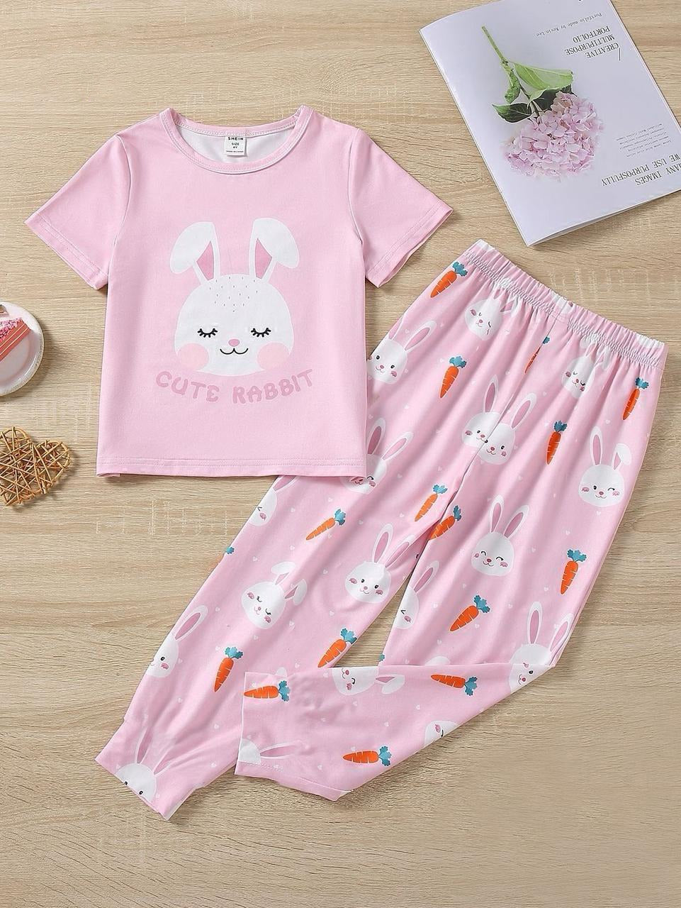 PINK CUTE RABBIT  Printed Kids Night Suit