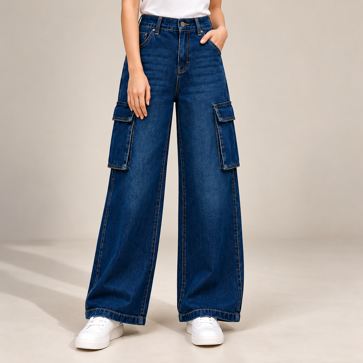 Dark Blue Baggy 6 Pocket Denim Jeans – Female
