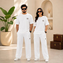 White Drop-Shoulder T-Shirt with Side Logo Unisex