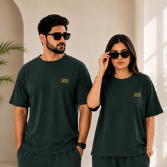 Forest Green Drop-Shoulder T-Shirt with Side Logo Unisex