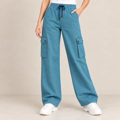 Korean Baggy 6-Pocket Trouser Zinc Blue - Female