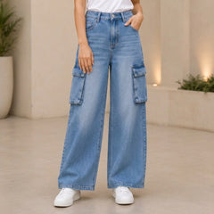 Lite  Blue Baggy 6 Pocket Denim Jeans – Female