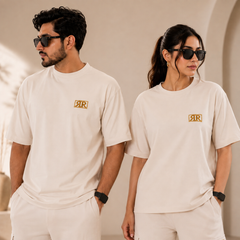 Oatmeal Drop-Shoulder T-Shirt with Side Logo Unisex