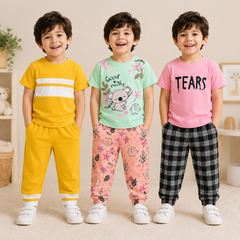 Sunshine Stripe, Koala Dream & Pink Tears Kids T-Shirt & Trouser Co-Ord Set – Pack of 3