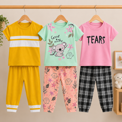 Sunshine Stripe, Koala Dream & Pink Tears Kids T-Shirt & Trouser Co-Ord Set – Pack of 3
