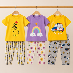 Finger Heart, Rainbow & Police Patrol Girls T-Shirt & Trouser Set – Pack of 3
