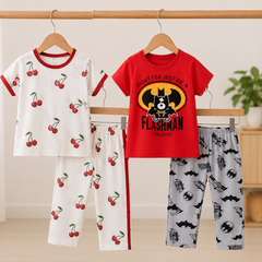 Cherry Print & Superhero Print Pajama Set Pack of 2