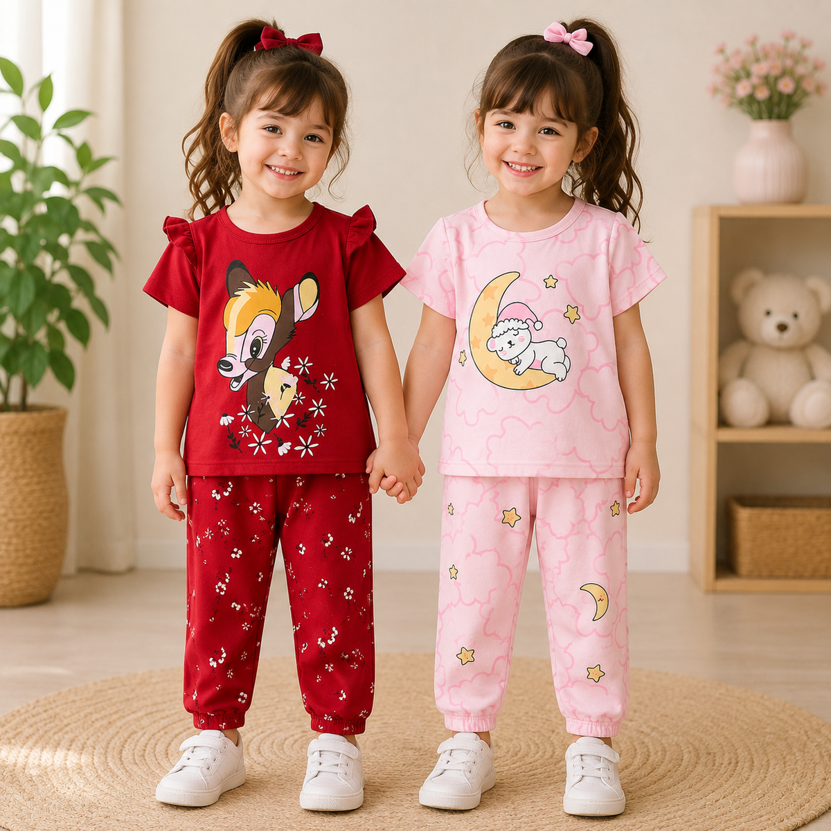 Red Deer & Pink Moon Print Pajama Set  Pack of 2