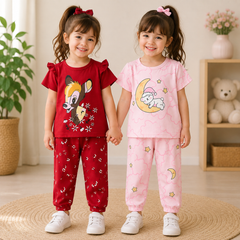 Red Deer & Pink Moon Print Pajama Set  Pack of 2