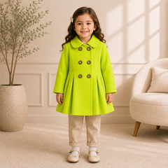 Lemon Yellow Wastern Style Button Kids Fleece Coat