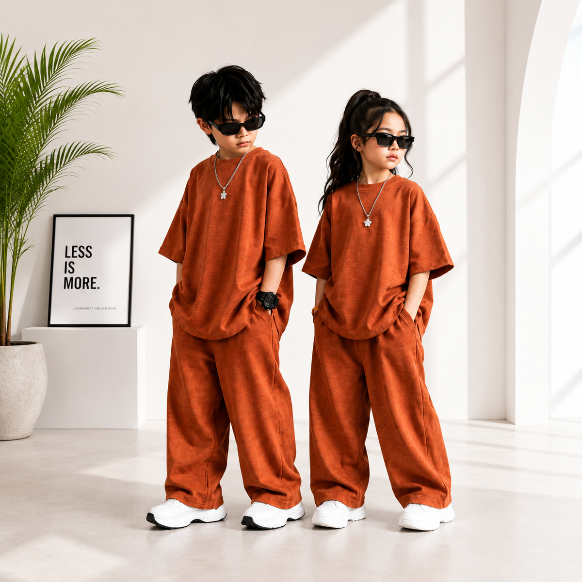 Rust Orange Kids Premium Oversized Co-Ord Set – Trendy T-Shirt & Trouser Outfit for Boys & Girls
