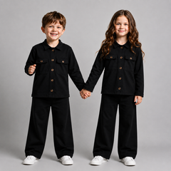 BLACK FULL SLEEVES SHIRT DOUBLE POKET KIDS WEAR