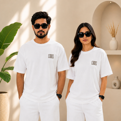 White Drop-Shoulder T-Shirt with Side Logo Unisex