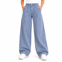 Blue & White Striped 4-Pocket Baggy Pants – Female